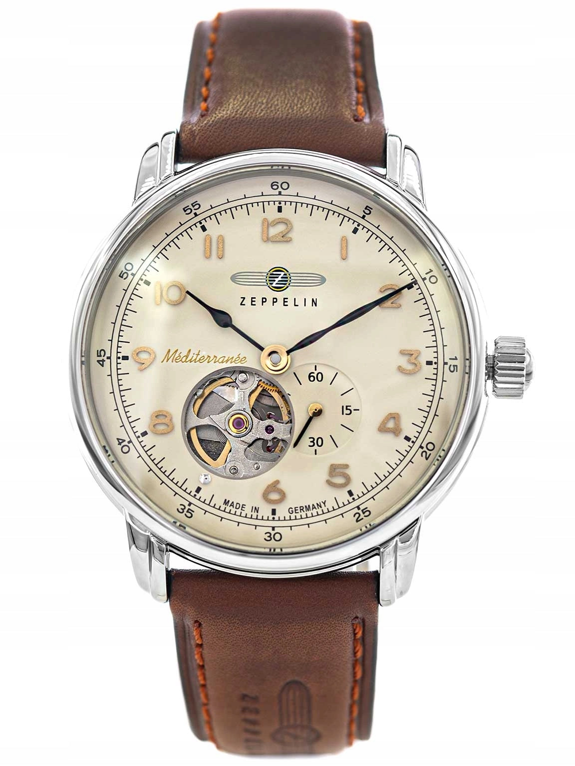 MEN'S WATCH ZEPPELIN 9666-5 MEDITERRANEE AUTOMATIC ON OPEN HEART STRAP Packaging status original