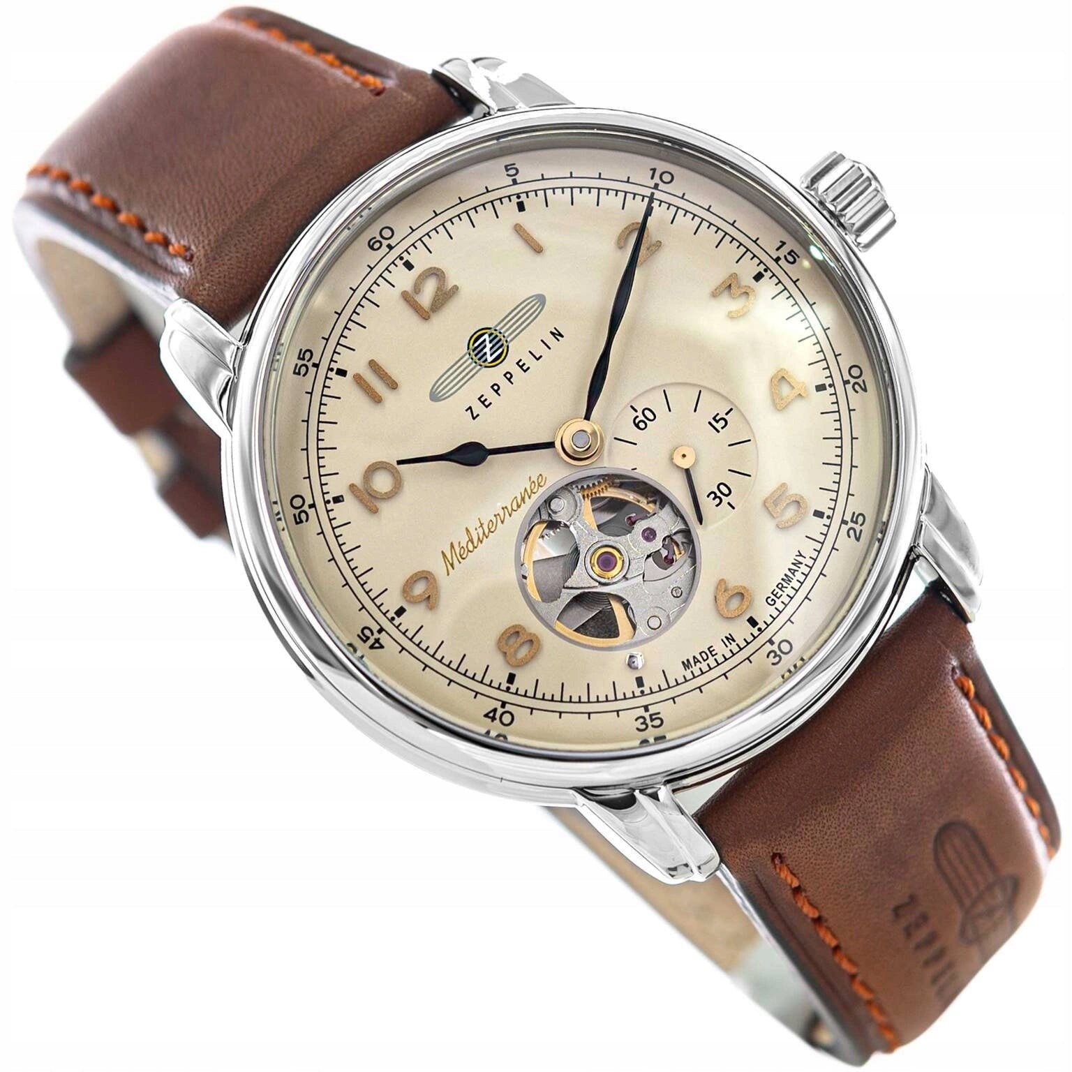 MEN'S WATCH ZEPPELIN 9666-5 MEDITERRANEE AUTOMATIC ON OPEN HEART STRAP
