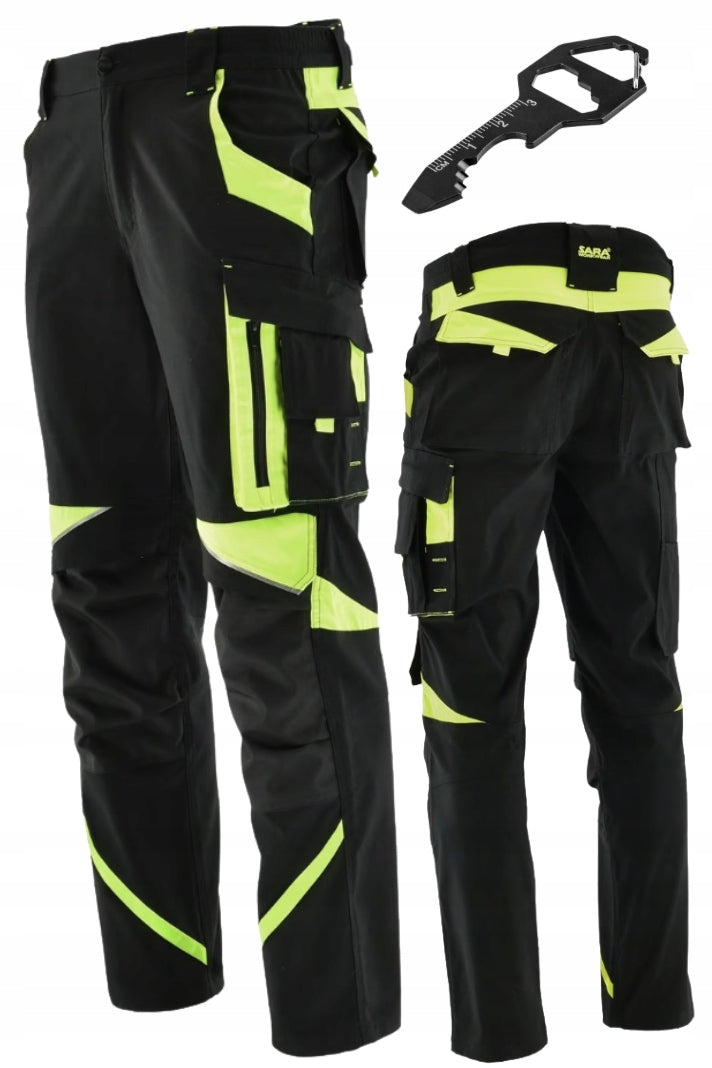 MEN'S WORK PANTS PROTECTIVE ELASTIC STRETCH REFLECTORS + FREEBIE