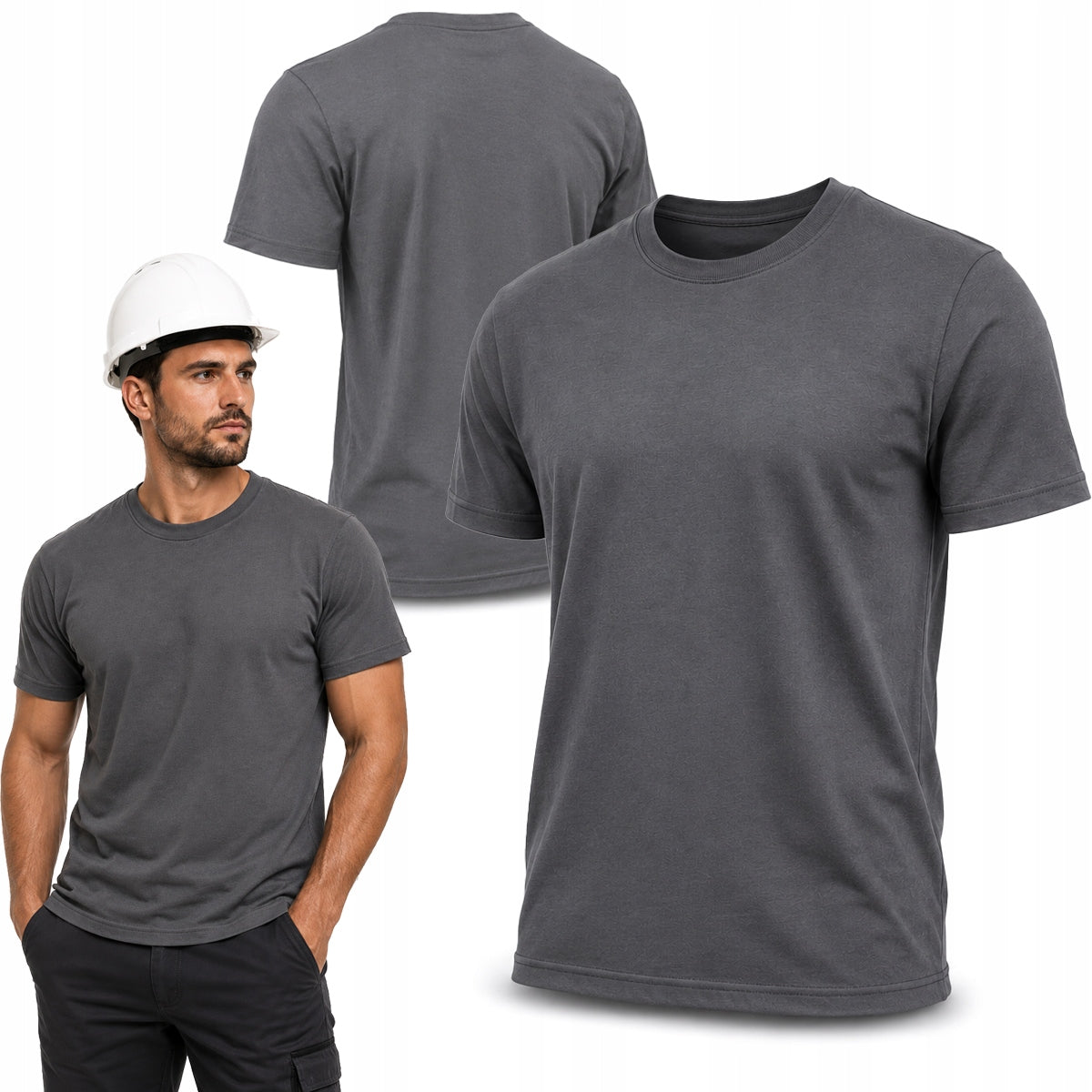 MEN'S WORK T-SHIRT GREY SHORT SLEEVE 100% COTTON THICK 180