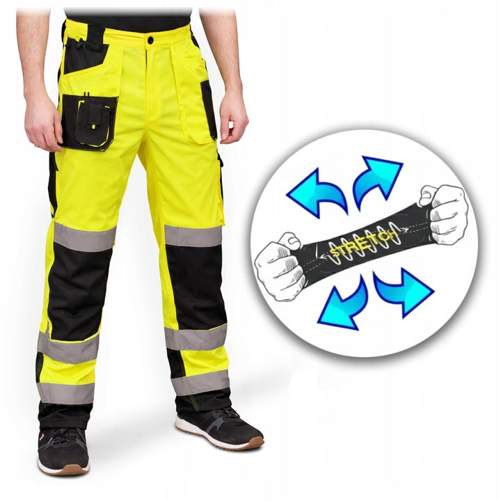 MEN'S WORK TROUSERS REFLECTIVE TROUSERS ELASTIC REINFORCED STRETCH VIS Manufacturer code Spodnie robocze męskie elastyczne do pasa