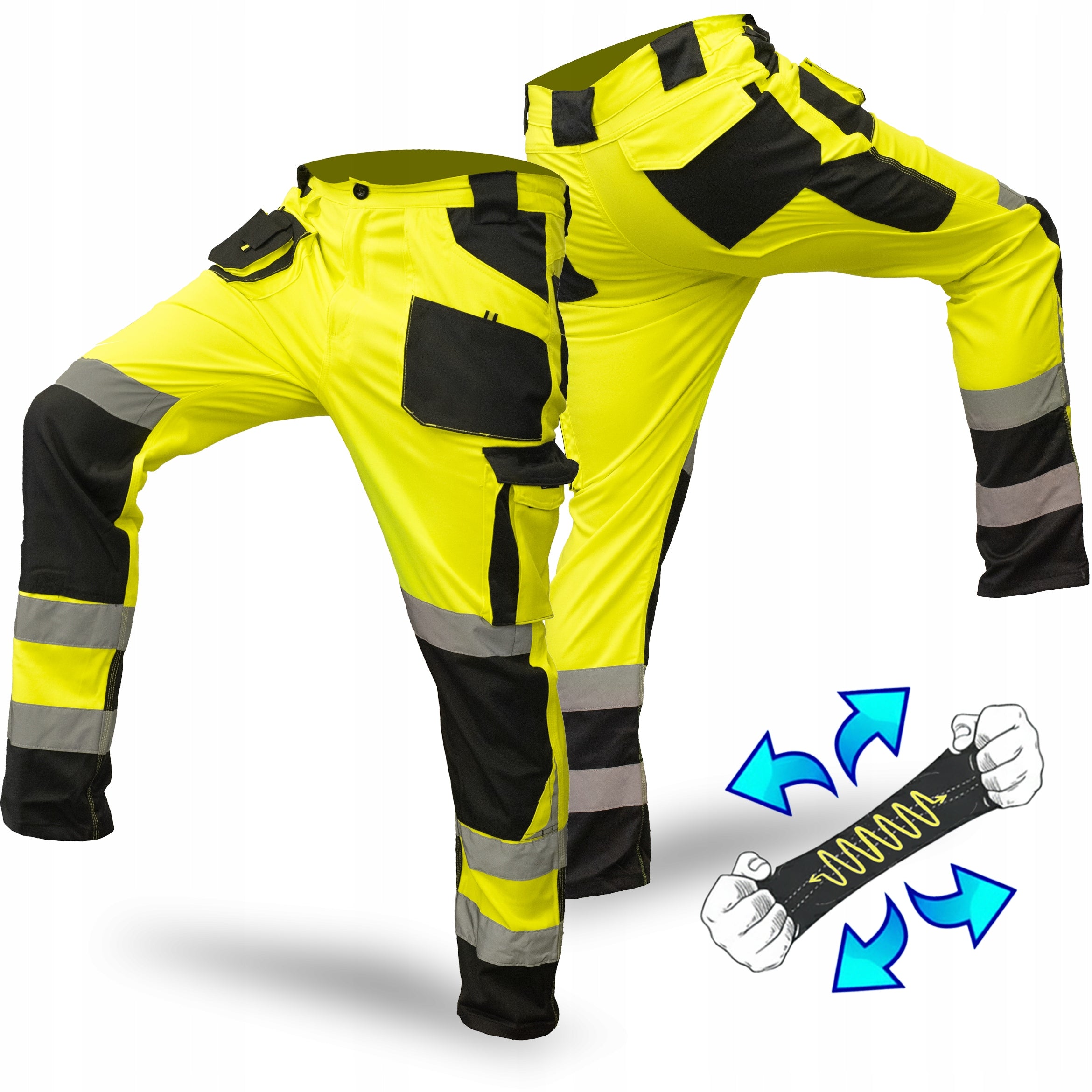 MEN'S WORK TROUSERS REFLECTIVE TROUSERS ELASTIC REINFORCED STRETCH VIS