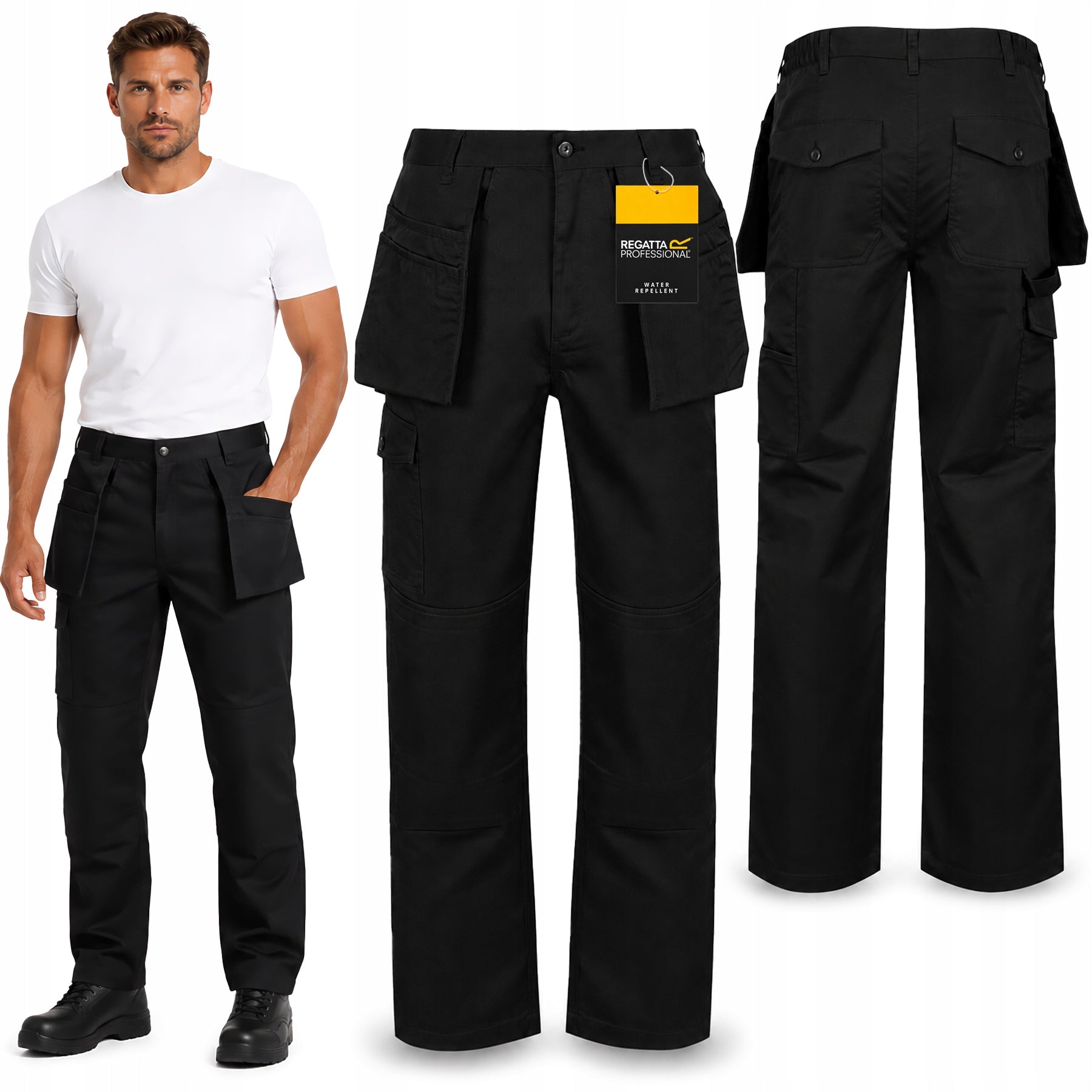 MEN'S WORK TROUSERS REMOVABLE CARGO BELT POCKETS STRONG REGATTA