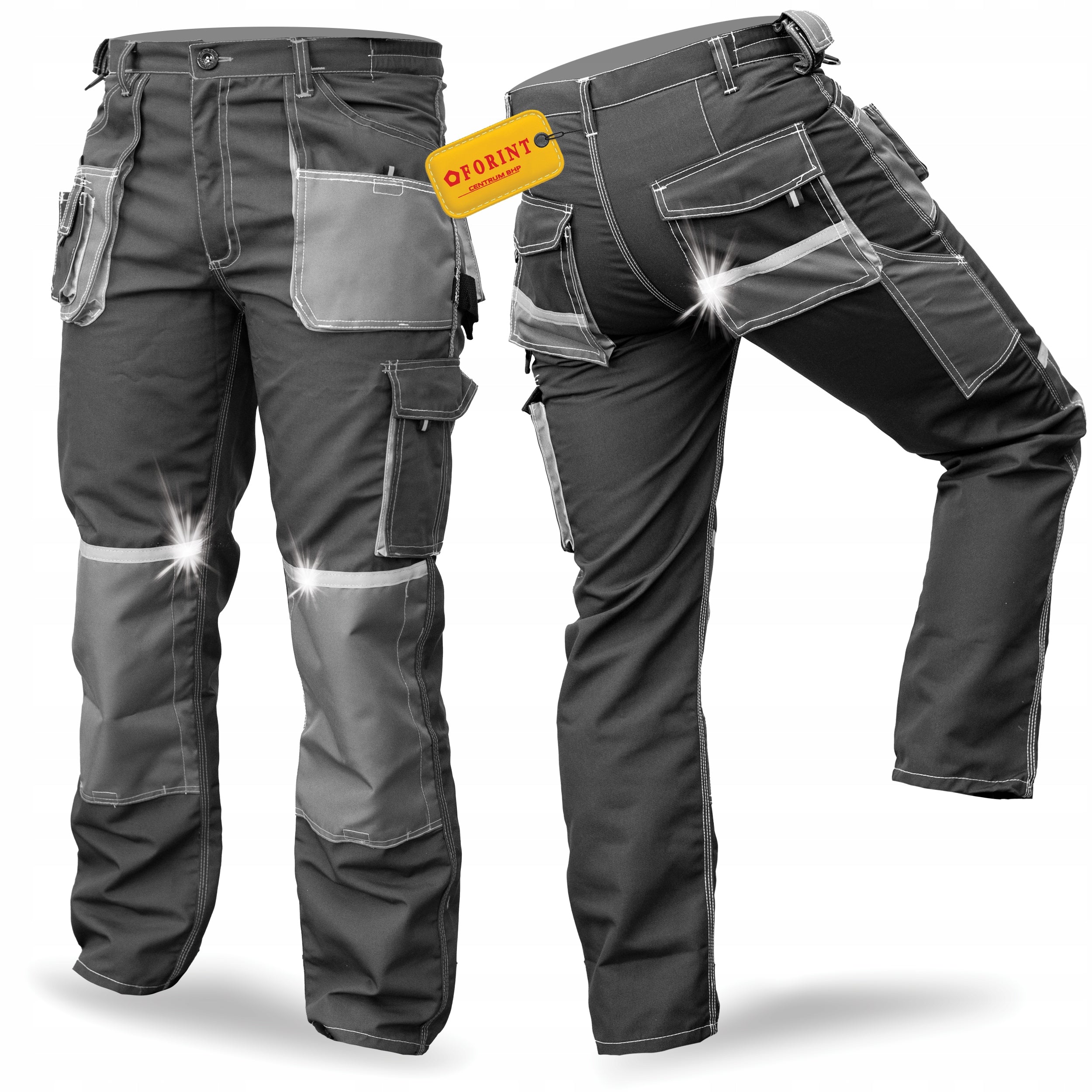 MEN'S WORK TROUSERS TO THE WAIST TRIPLE STITCHING REFLECTORS 9 POCKETS STRONG BHP