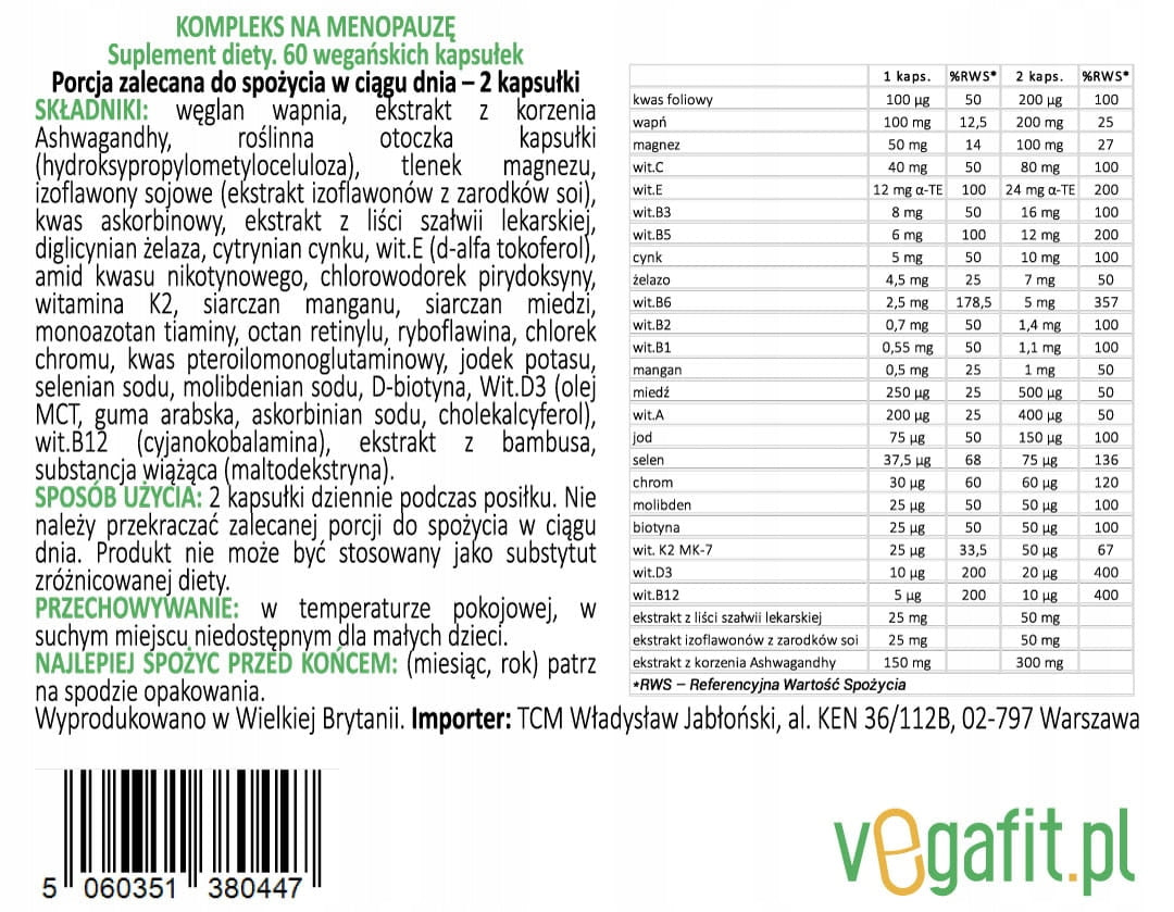 MENOPAUSE Complex 60 kaps Vitamins Minerals Herbs Volume 60 ml