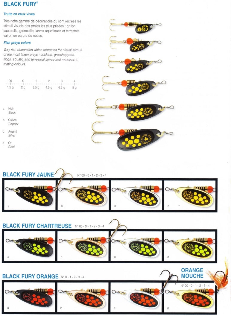 MEPPS BLACK FURY YELLOW No. 3 / 6.5 gr COPPER Brand Mepps