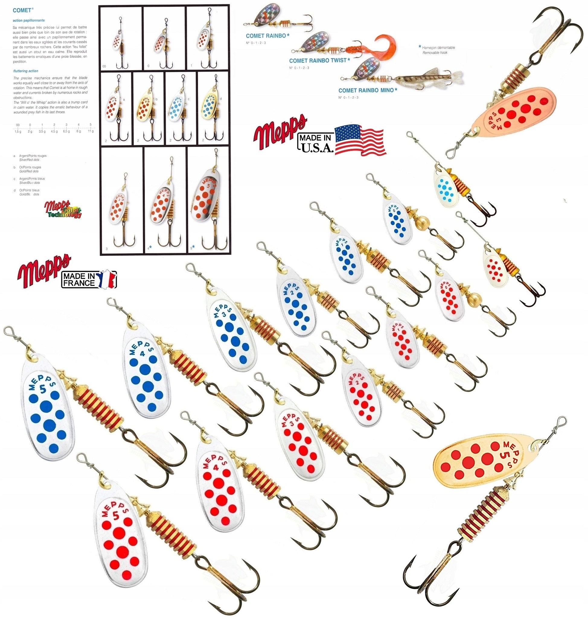 MEPPS COMET GOLD & RED DOTS No. 3 / 6.5g THE ORIGINAL PACKED WORLD'S #1 LURE Manufacturer code VP-MC-GR-3