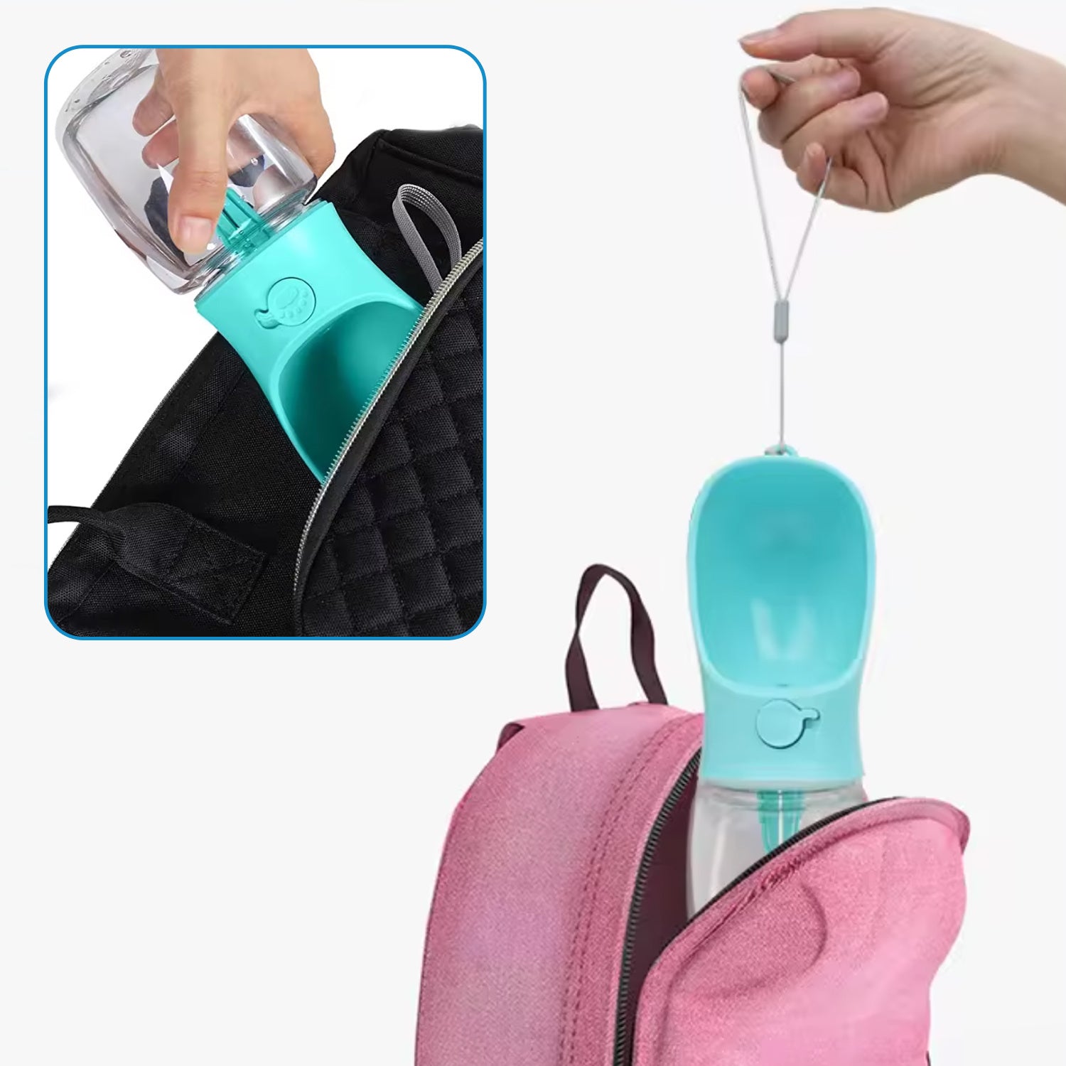MERSJO Travel bottle portable drinker for dog TURQUOISE 350 ml 1 pc. Trade name BIDON TURYSTYCZNA BUTELKA Z MISKA DLA PSA NA WODĘ