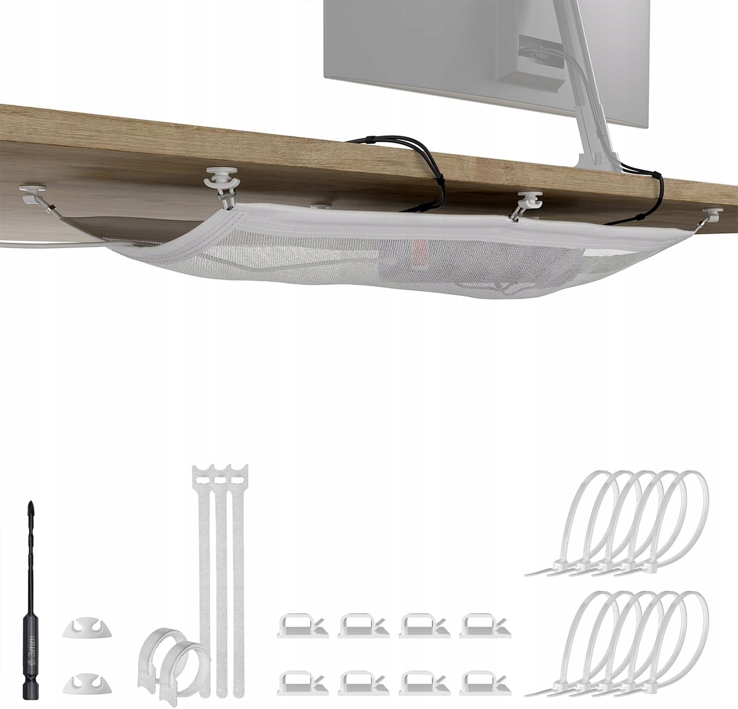 MESH CABLE ORGANIZER UNDER DESK ORGANIZATION AND SAFETY WITH WIRES