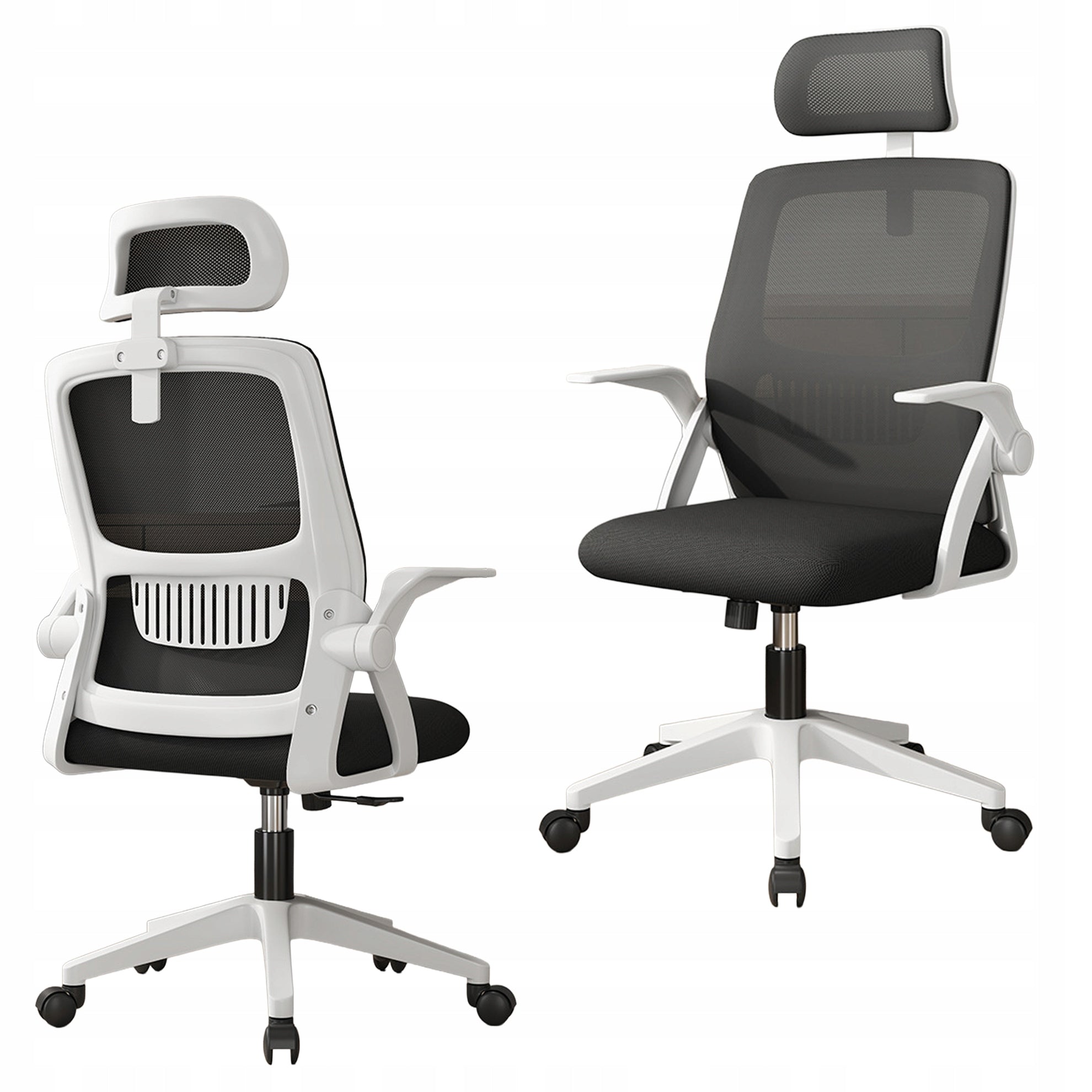 MESH OFFICE CHAIR WITH HEADREST AND LUMBAR SUPPORT WHITE AND BLACK