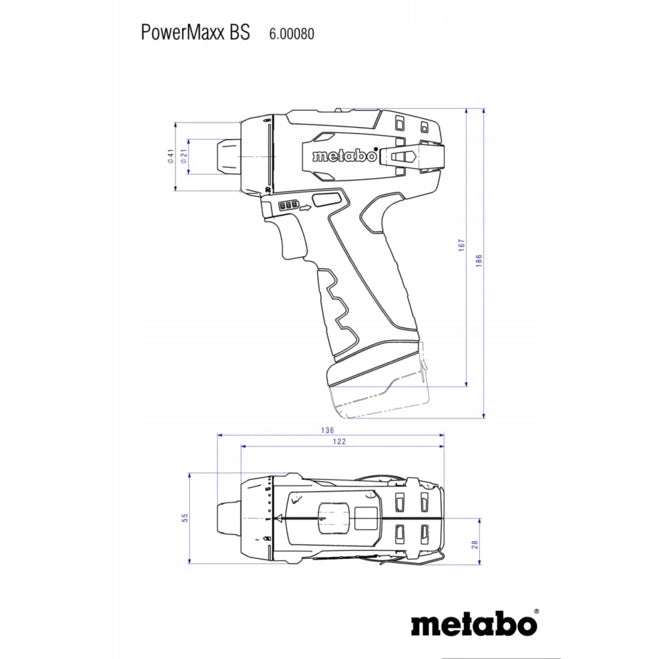 METABO WKRĘTARKA POWERMAXX BS BASIC 1x 2Ah 12V 34Nm ZESTAW 1 AKU ŁADOWARKA Marka Metabo