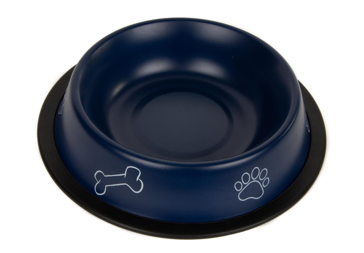 METAL BOWL ON RUBBER CUBE NAVY BLUE 0,47L