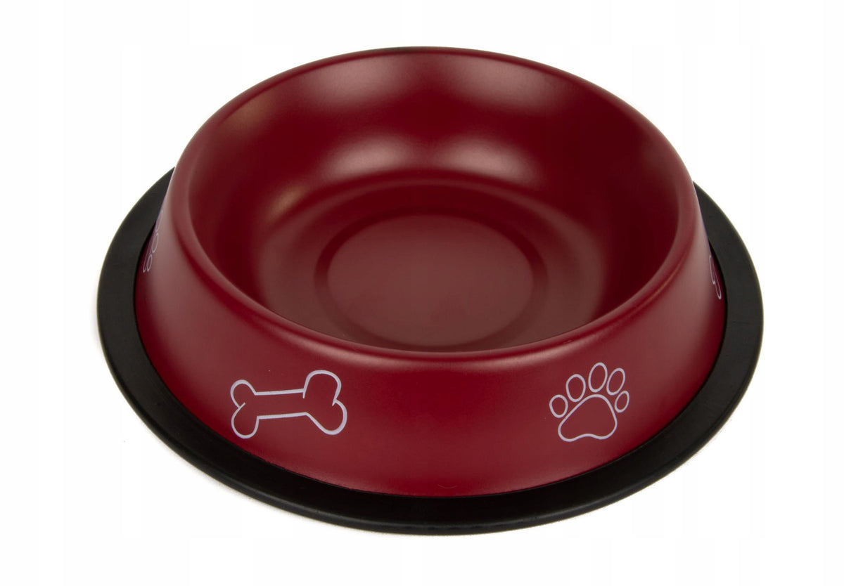 METAL BOWL ON RUBBER CUBE RED 0,47L