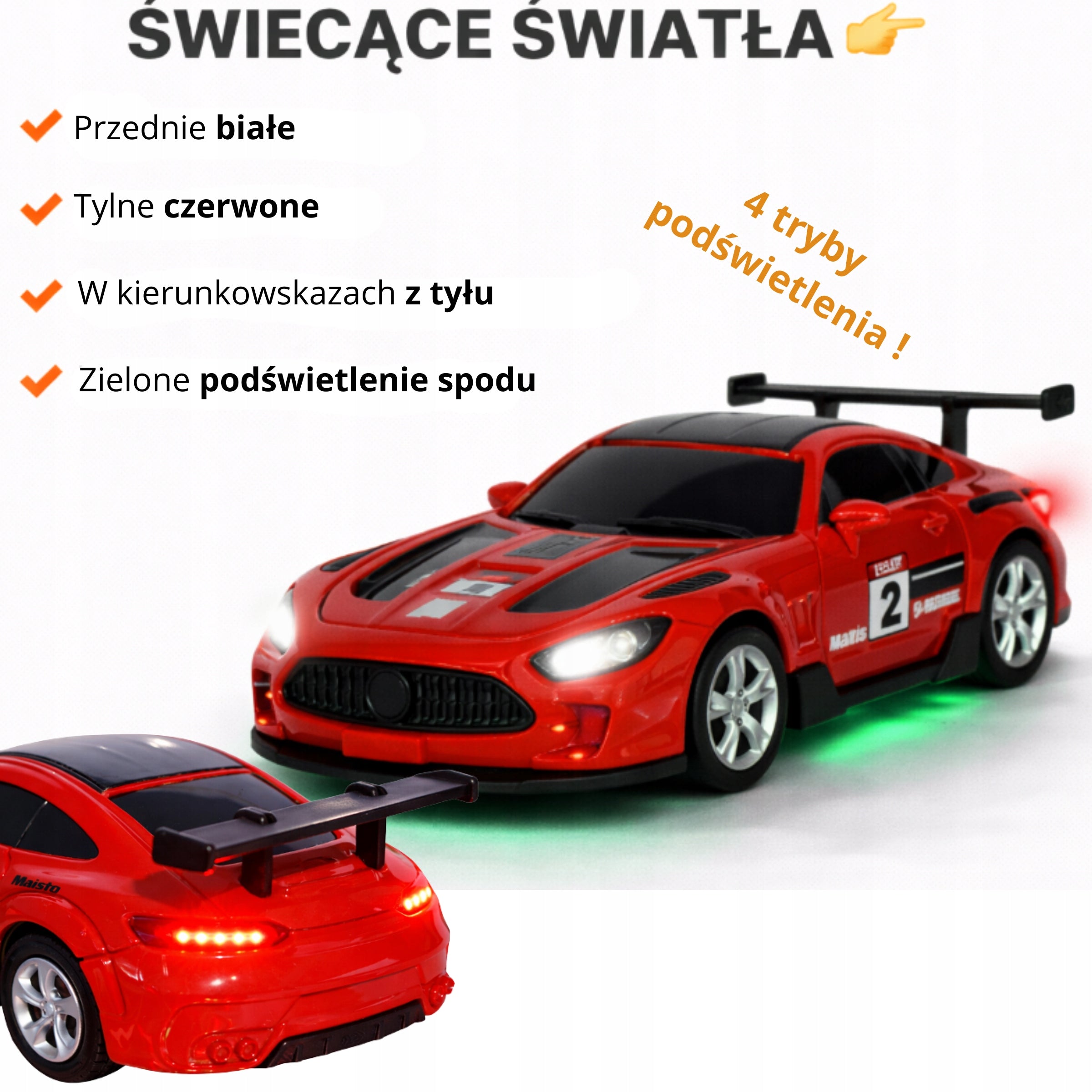 METAL CAR Remote Controlled MINI RC Auto 1:64 RED WITH LIGHT Brand QBI