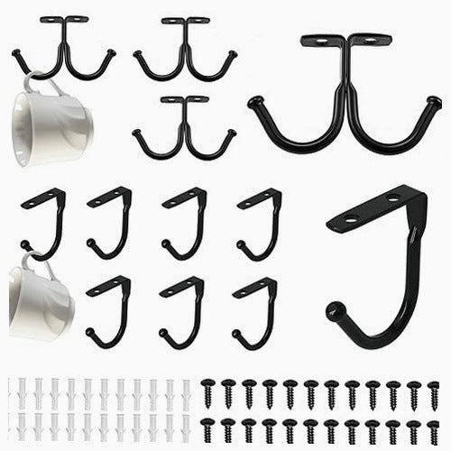 METAL CUP HOOKS BLACK SET OF 12 FOR METAL CABINET