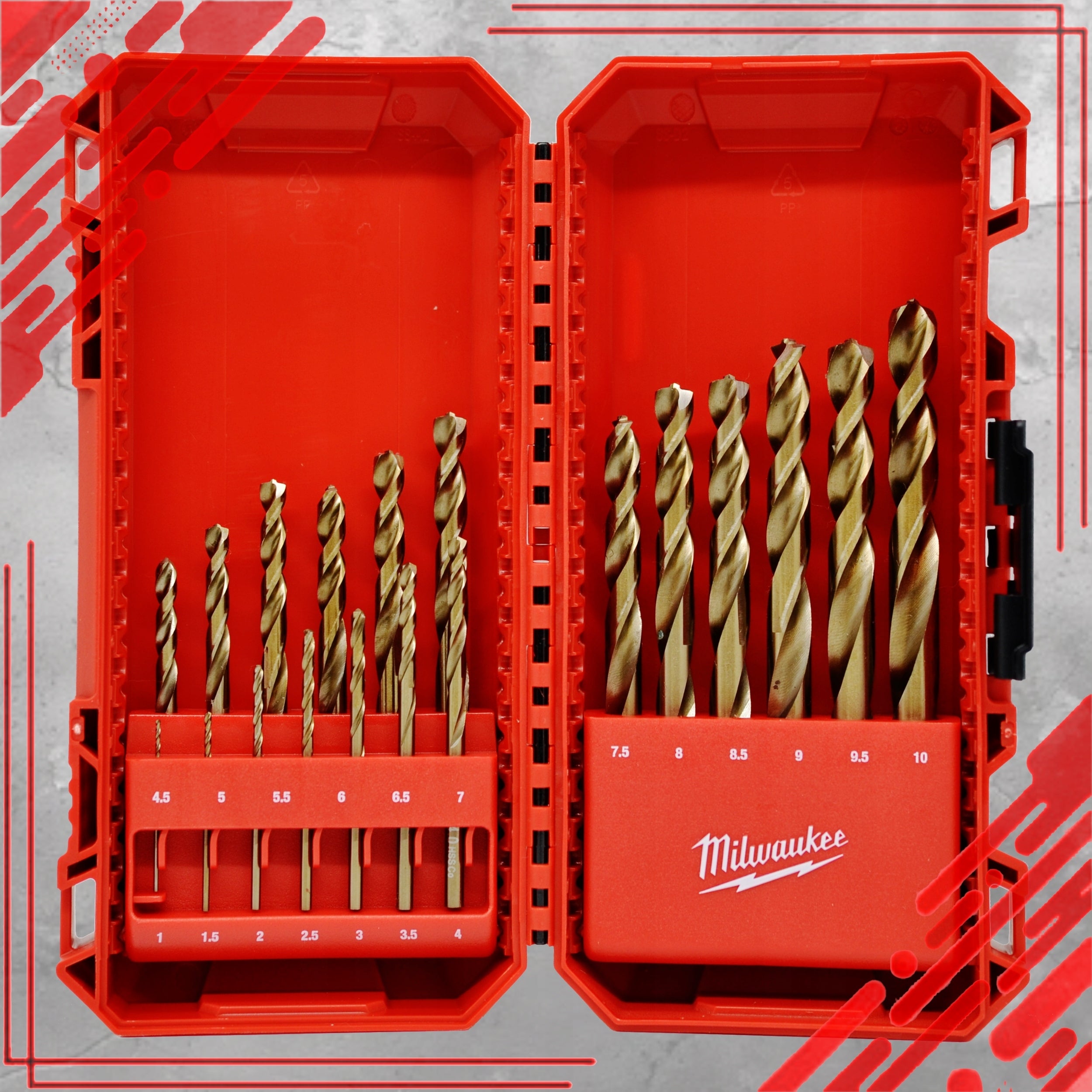 METAL DRILL BIT SET 19PCS 1-10MM HSS-G RED COBALT PRECISION DRILL BITS Manufacturer code 4932493867