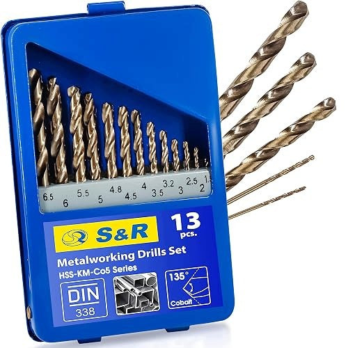 METAL DRILL BITS SET OF 13 PCS 1 5 6 5MM HSS G COBALT DIN 338 metal Brand no brand