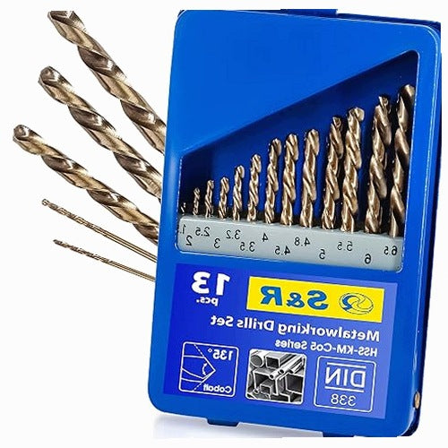 METAL DRILL BITS SET OF 13 PCS 1 5 6 5MM HSS G COBALT DIN 338 metal