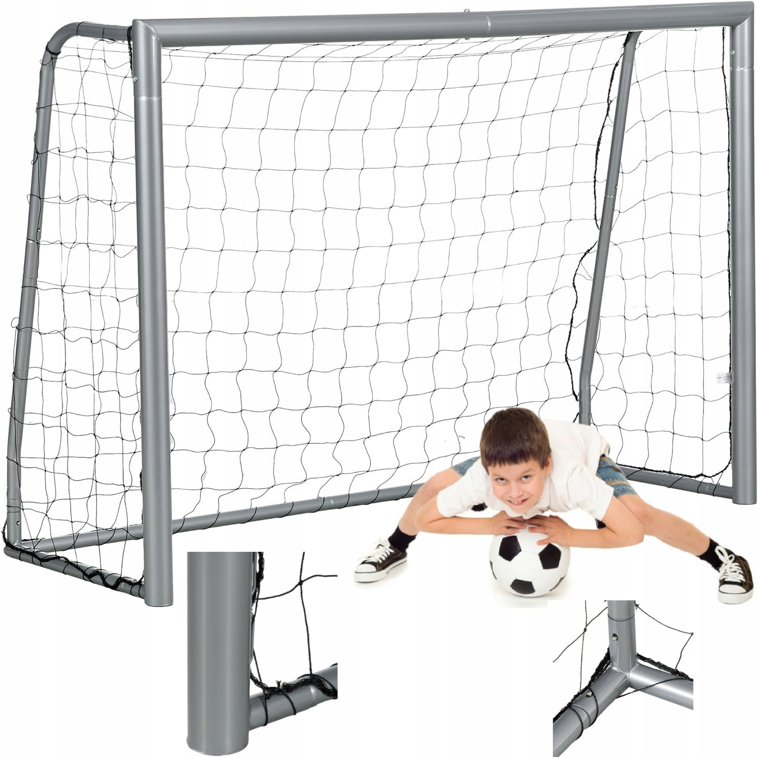 METAL FOOTBALL GOAL WITH MESH LARGE 240x160 TRAINING THICK PIPE 60mm