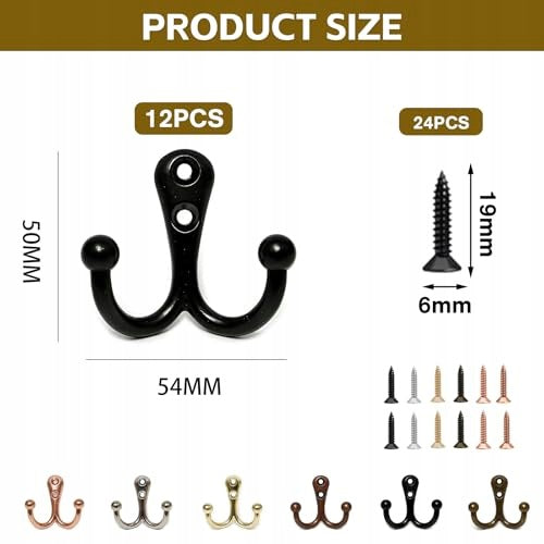 METAL HANGER DOUBLE VINTAGE HOOK FOR CLOTHES SET OF 12 PIECES Manufacturer code Bez marki
