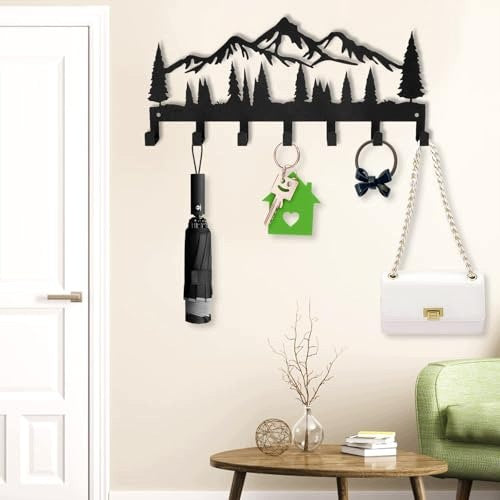 METAL KEY HOLDER 7 HOOKS BLACK FOR HALLWAY KITCHEN Manufacturer code Nieoznaczona