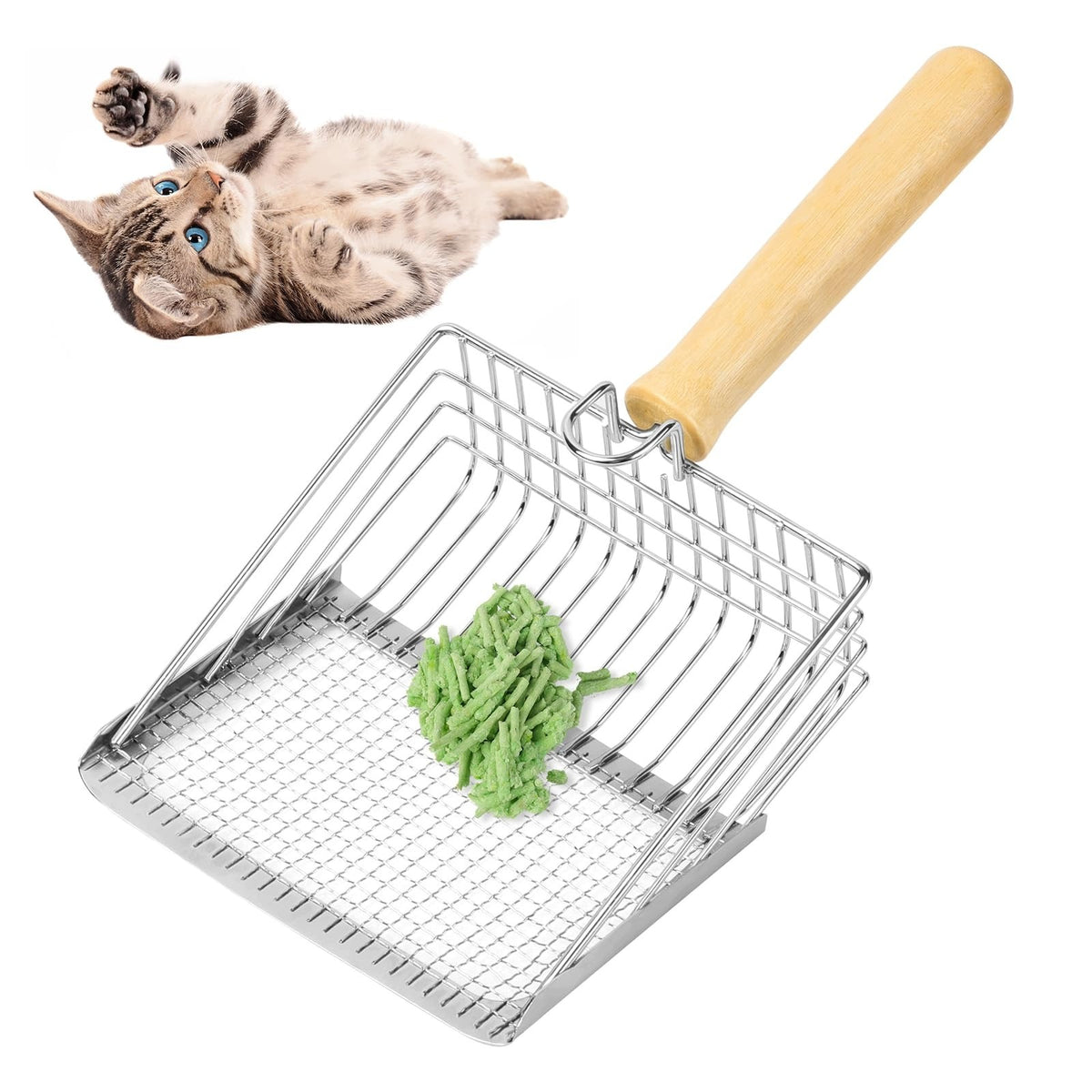 METAL LITTER BOX SPATULA 29 X 14 5 CM WITH WOODEN HANDLE