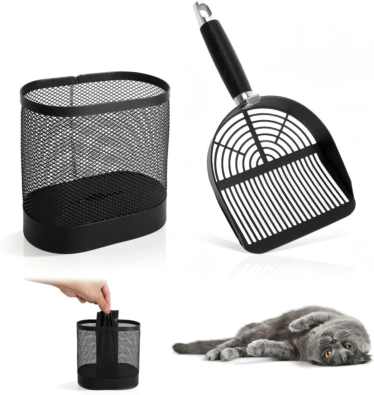 METAL LITTER BOX SPATULA WITH BAG CONTAINER CAT SET