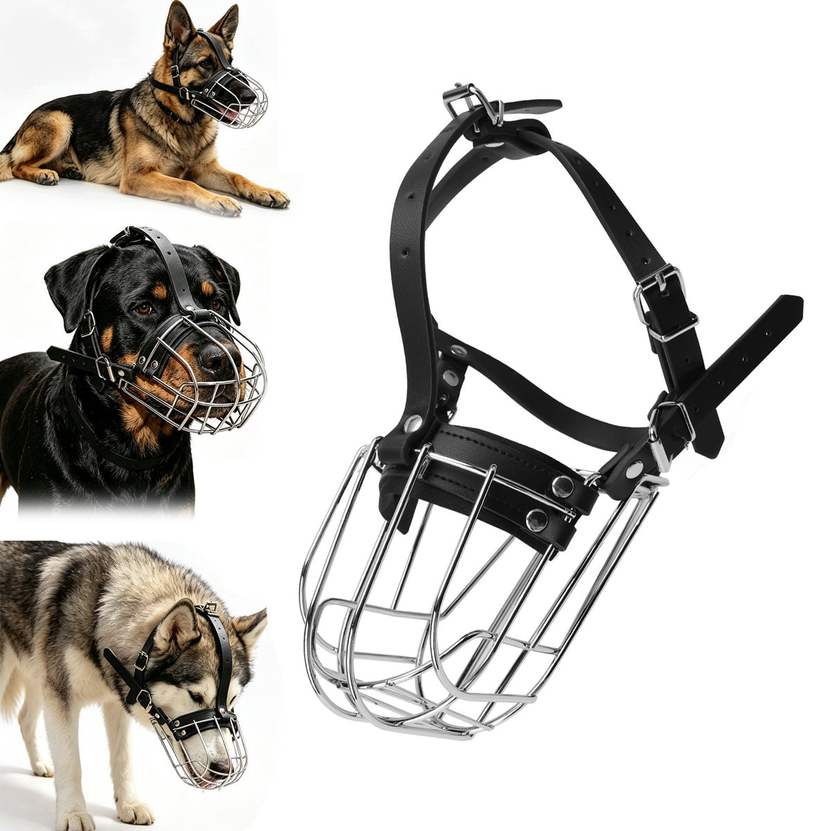 METAL MUZZLE LARGE ADJUSTABLE COMFORTABLE BLACK FOR DOG PHYSIOLOGICAL