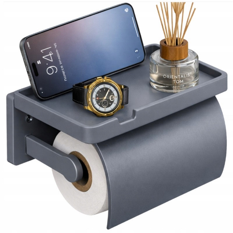 METAL TOILET PAPER HANGER HOLDER WITH SHELF SOLID AESTHETIC
