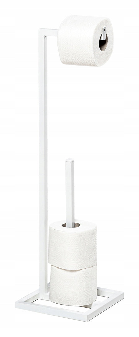 METAL TOILET PAPER STAND WITH SPACE FOR A MODERN SUPPLY - WHITE