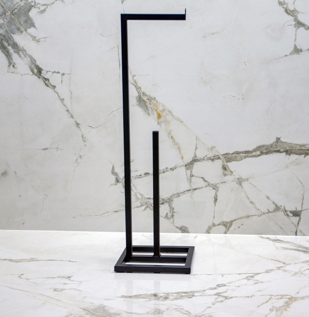 METAL TOILET PAPER STAND WITH SPACE FOR STOCK MODERN BLACK Brand Versanis