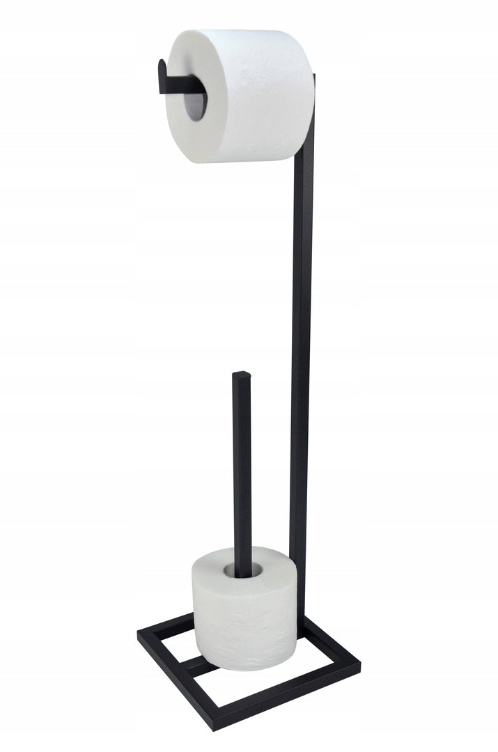 METAL TOILET PAPER STAND WITH SPACE FOR STOCK MODERN BLACK