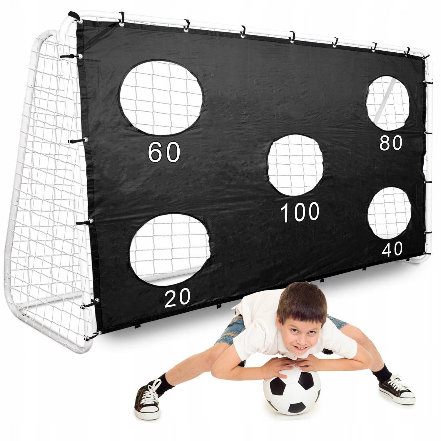 METAL TRAINING FOOTBALL GOAL WITH ACCURACY MAT Mesh 240x150 BLACK Kid's age 3＋ years