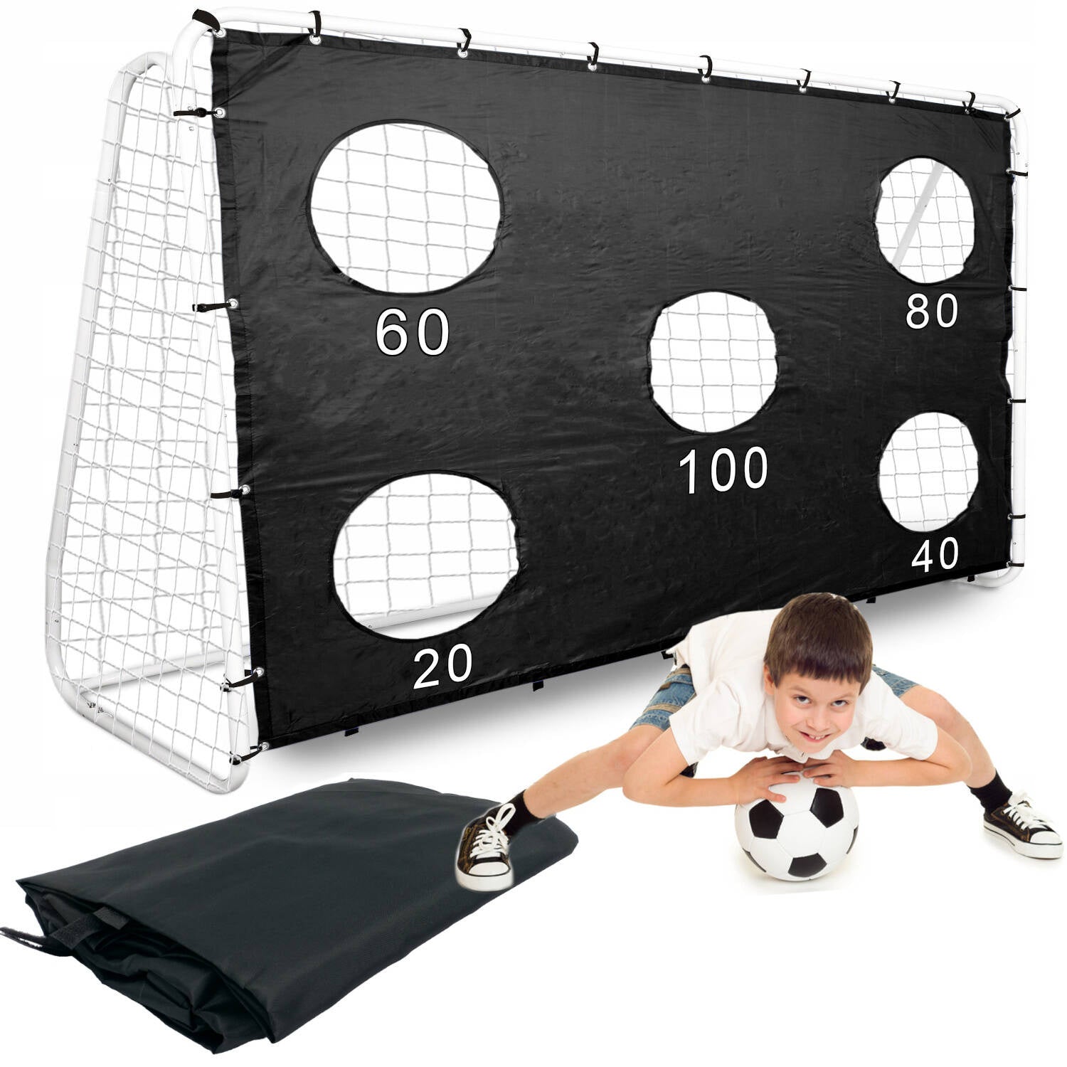 METAL TRAINING FOOTBALL GOAL WITH ACCURACY MAT Mesh 240x150 BLACK