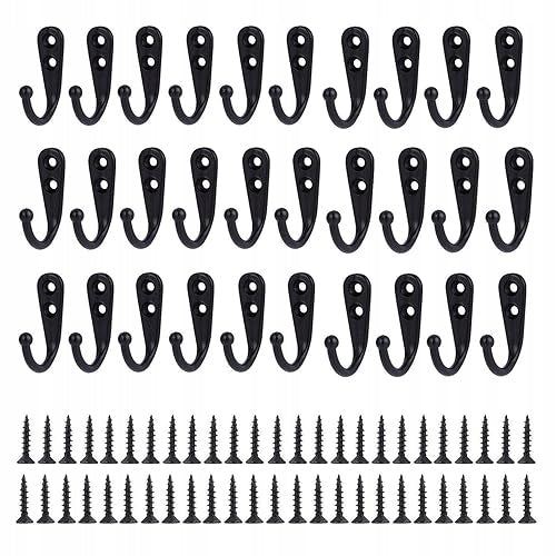 METAL WALL HOOKS BLACK 30 PCS WITH SCREWS FOR TOOL CLOTHES