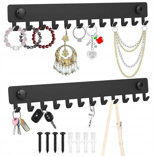 METAL WALL JEWELRY ORGANIZER BLACK 2 PIECES 24 HOOKS