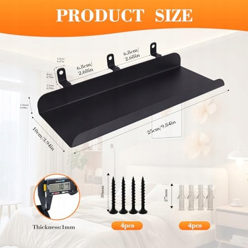 METAL WALL SHELF FOR ACOUSTIC PANELS ORGANIZER FOR LIVING ROOM 25X10CM Manufacturer code Bez marki