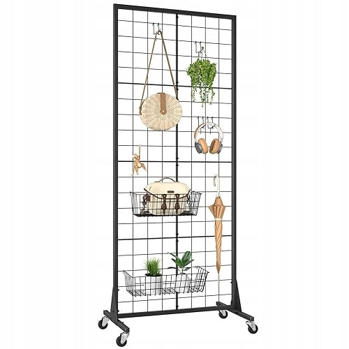 METAL WALL STAND WITH PHOTO WHEELS HOOKS MOVABLE PANELS