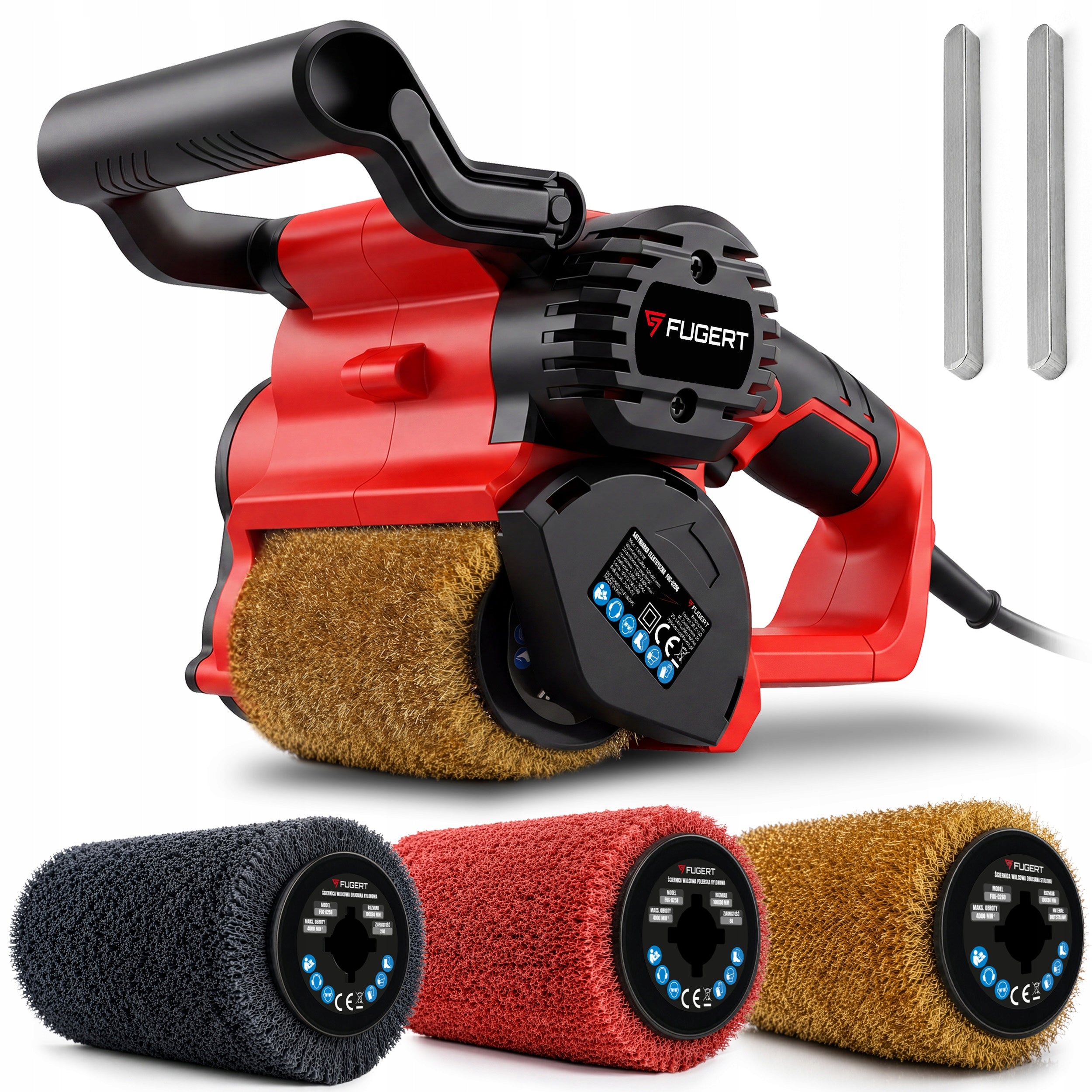 METAL WOOD SATIN MACHINE 1300W ROLLER GRINDER + 3 BRUSH GRINDING WHEELS