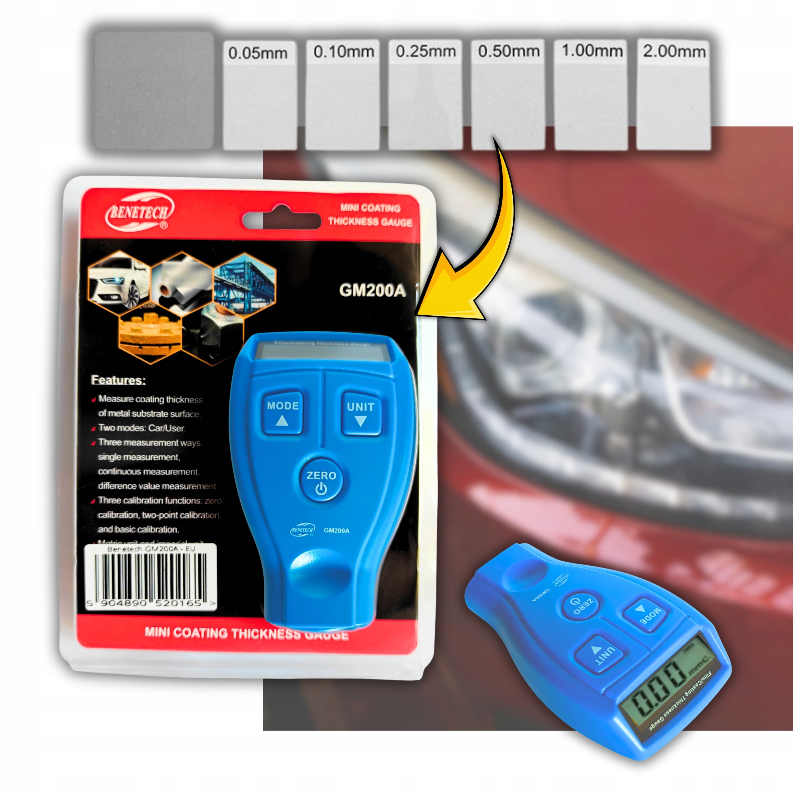 METER PAINT COATING THICKNESS TESTER ALUMINUM STEEL THICKNESS GAUGE Manufacturer code GM 200A
