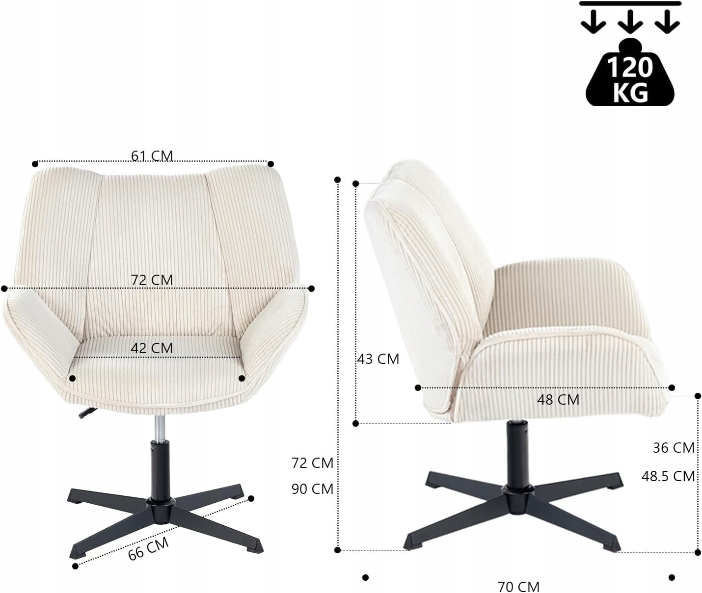 MEUBLE COSY Swivel Armchair Velvet Ribbed Thick Seat Beige Brand no brand