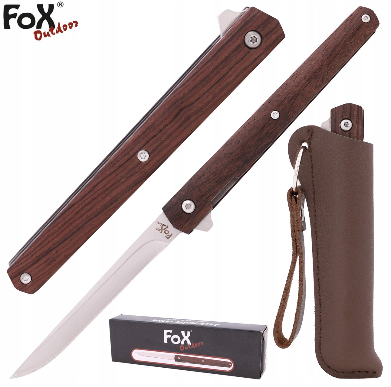 MFH Fox Outdoor Slim Wooden Handle Knife Brand Fox Outdoor
