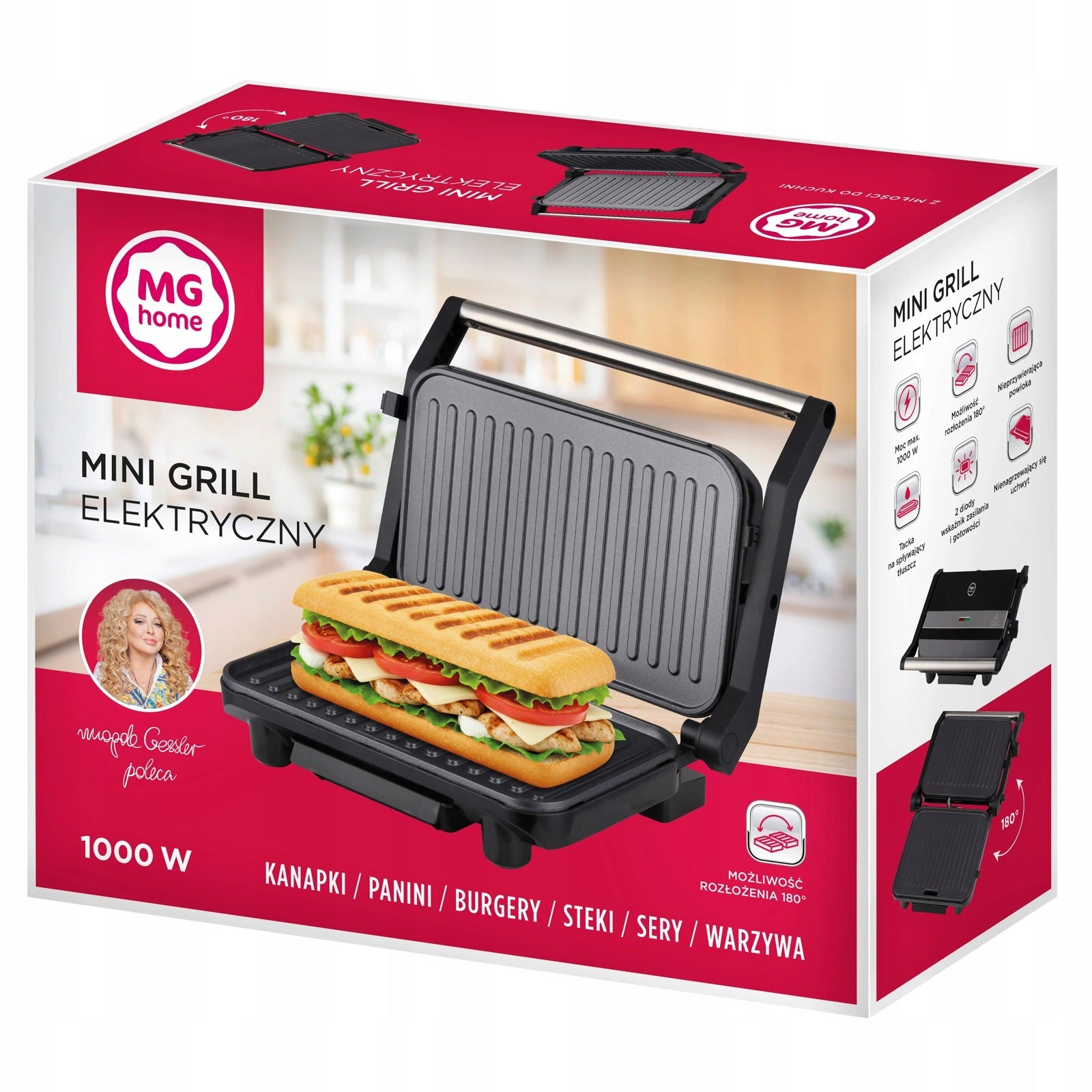 MG Home MINI GRIL BLACK electric PANINI 1000W non-stick Brand MG Home