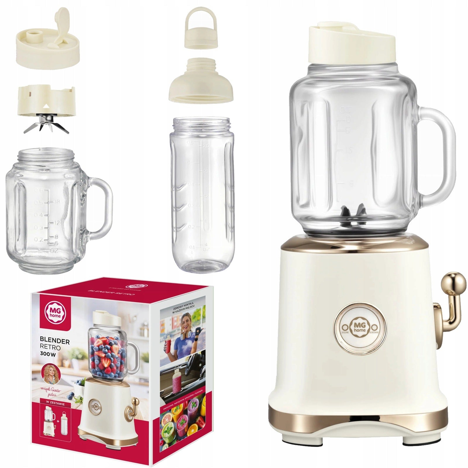 MG Home RETRO BLENDER 300W for SMOOTHIES, SHAKES, COCKTAILS, cream 600ml