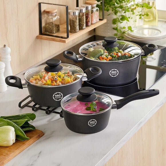 MG home MARBLE SET OF ALUMINUM POTS INDUCTION GAS 6 el. Brand MG Home