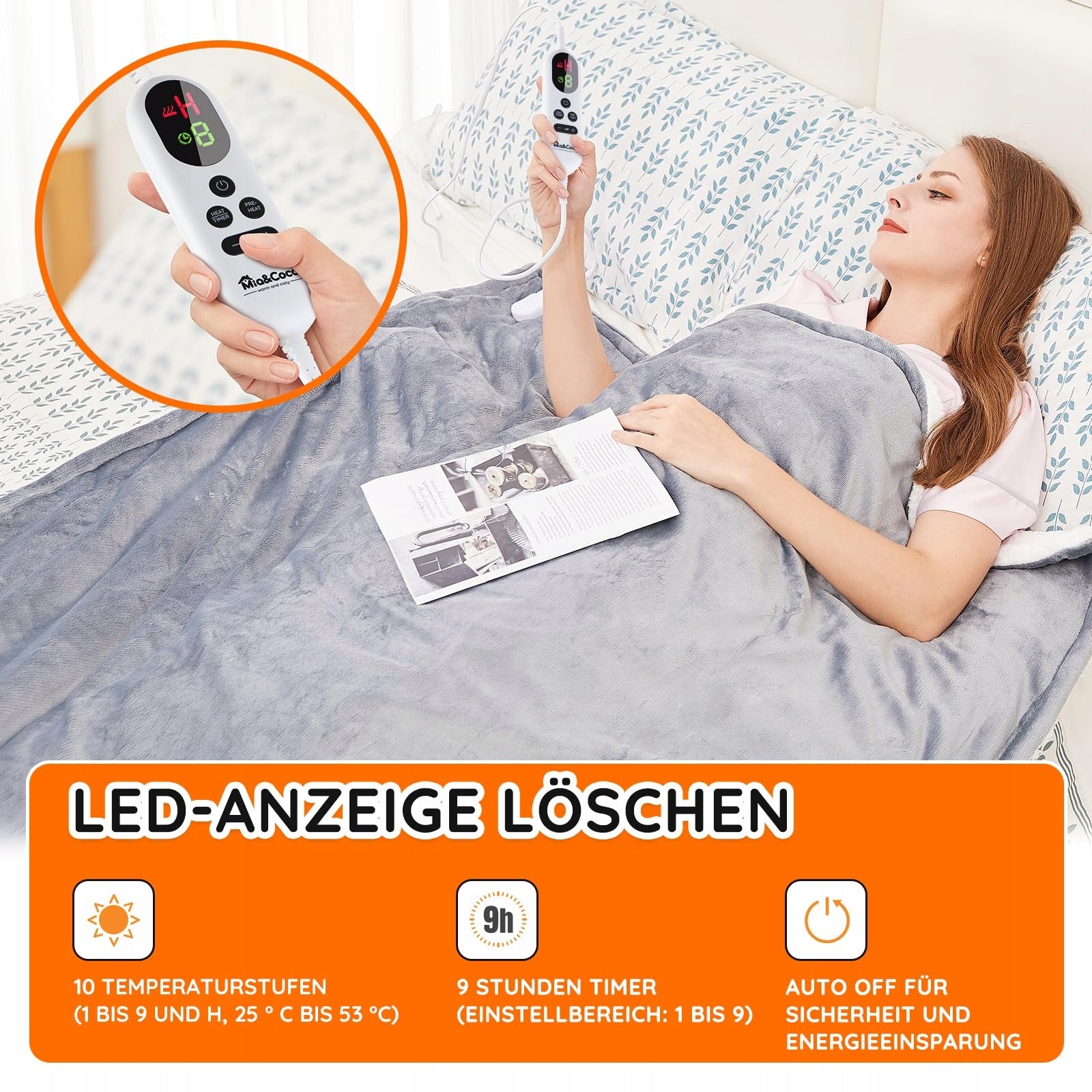 MIA&COCO Electric Heating Blanket 10 Levels Auto-Flannel Switch Packaging status original