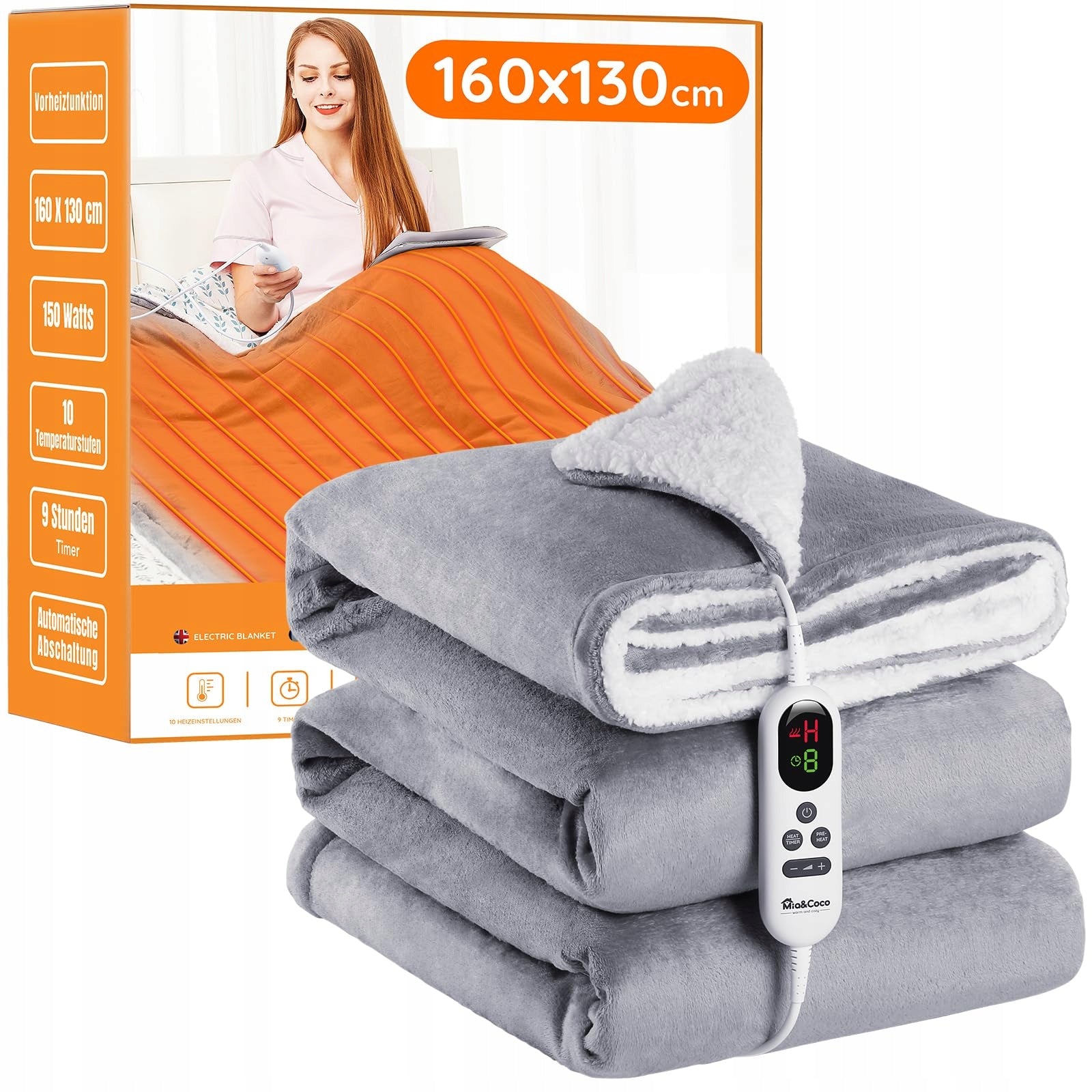 MIA&COCO Electric Heating Blanket 10 Levels Auto-Flannel Switch