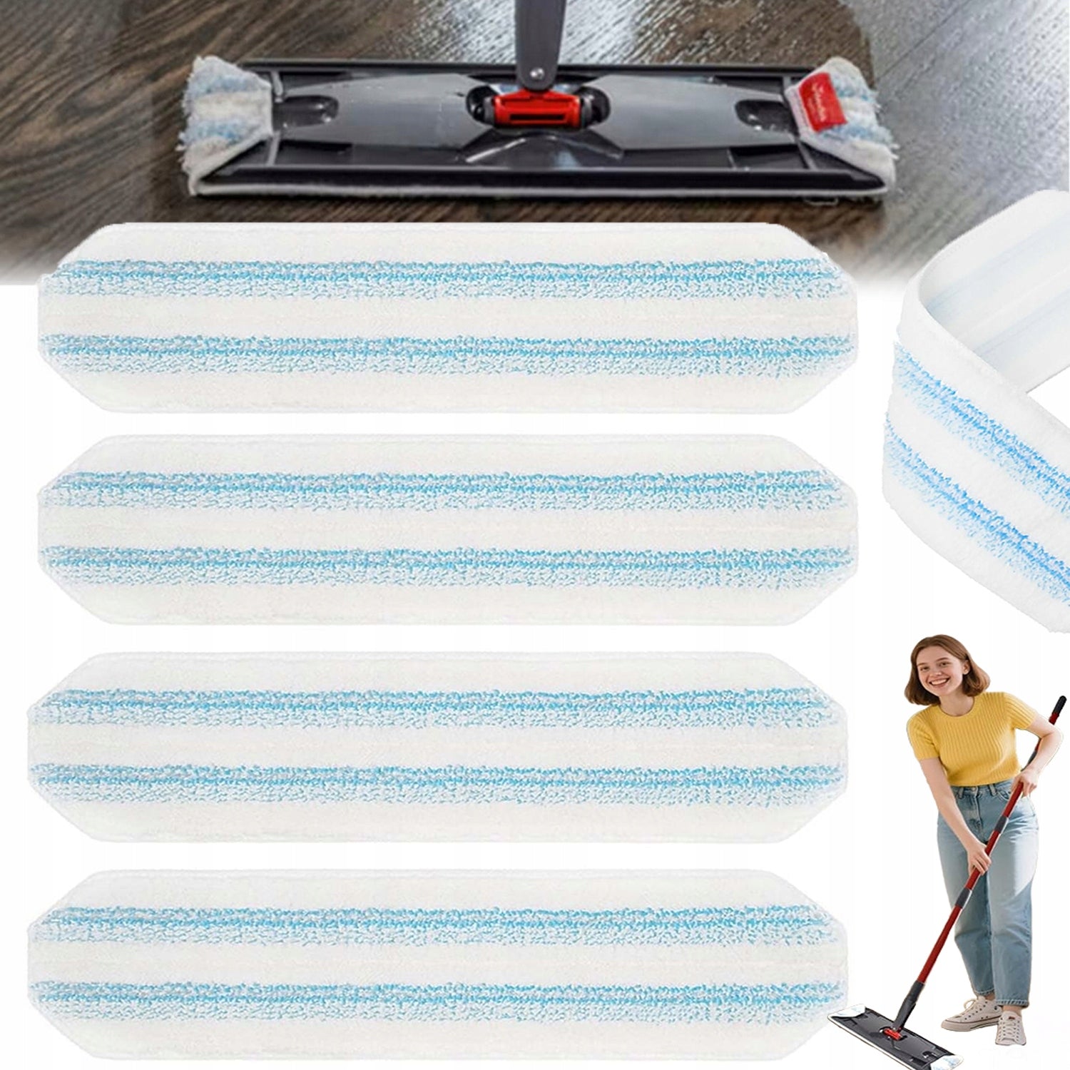MICROFIBER CLOTHS FOR FLAT MOP REPLACEABLE CAN BE WASHED 4 PIECES