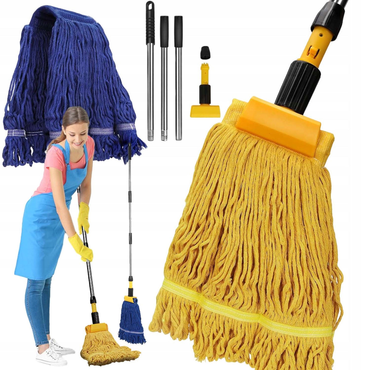 MICROFIBER FLAT MOP WITH 2 MOP HEADS SUPER ABSORBENT DETACHABLE FOR HOME