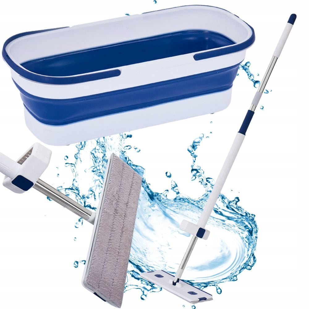 MICROFIBER FLAT MOP WITH SQUEEGEE FOLDING BUCKET FOR FLOORS